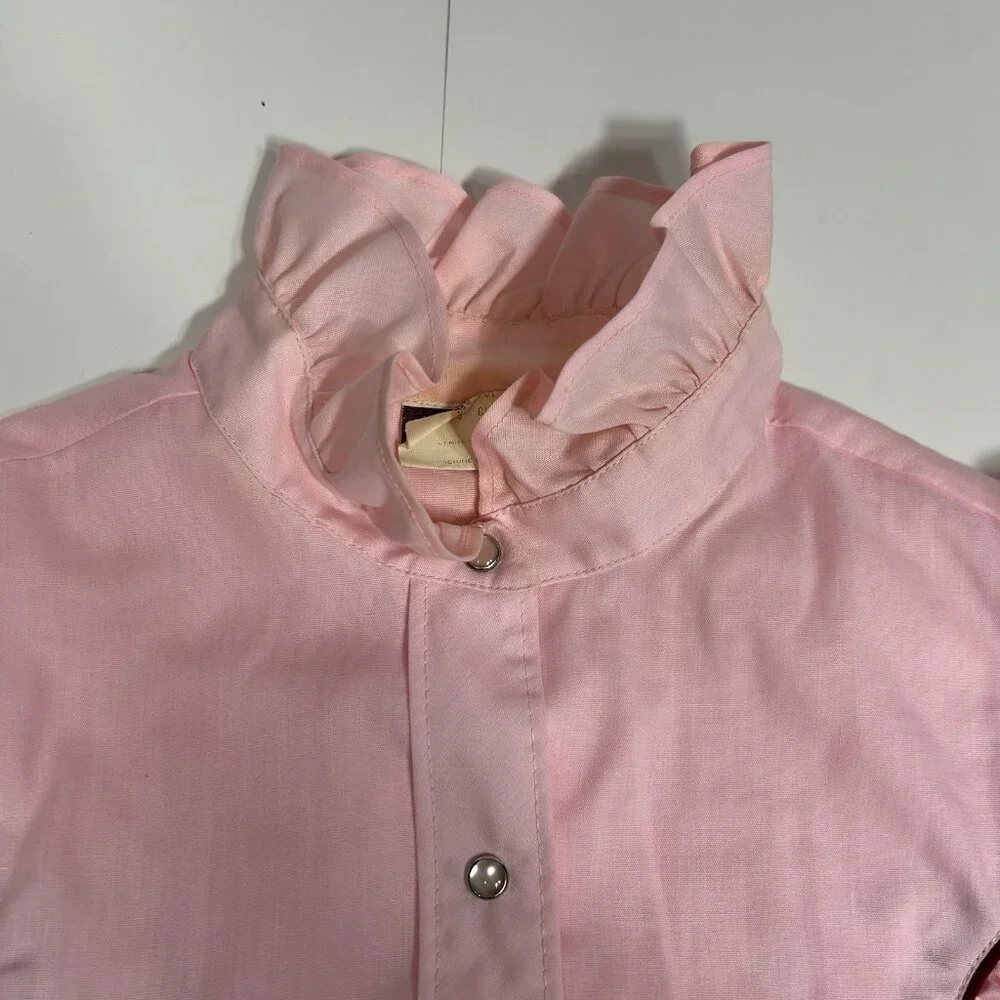 Vtg Fenton Western Women Prairiecore Ruffle Pearl Snap Shirt Top Pink Sz 14 Flaw - Picture 5 of 9